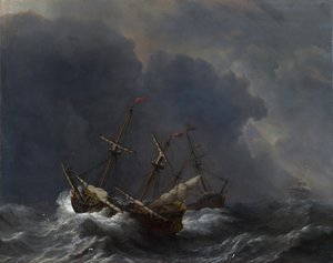 Three Ships in a Gale by Willem van de Velde the Younger
